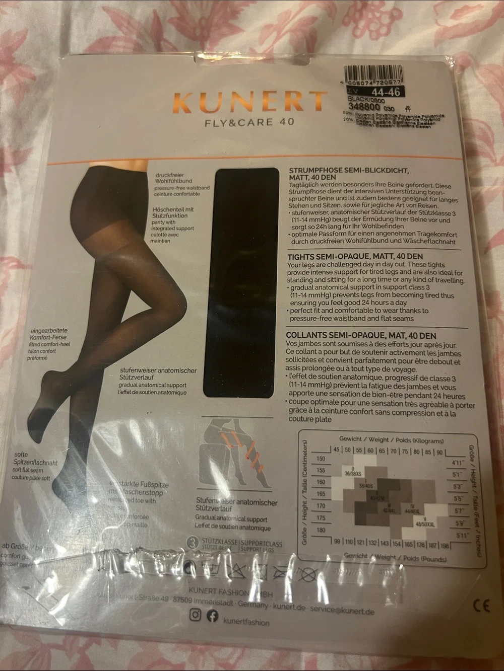 Kunert Fly & Care 40 Semi-Opaque Tights in Black Sz 4 ( 44-46)